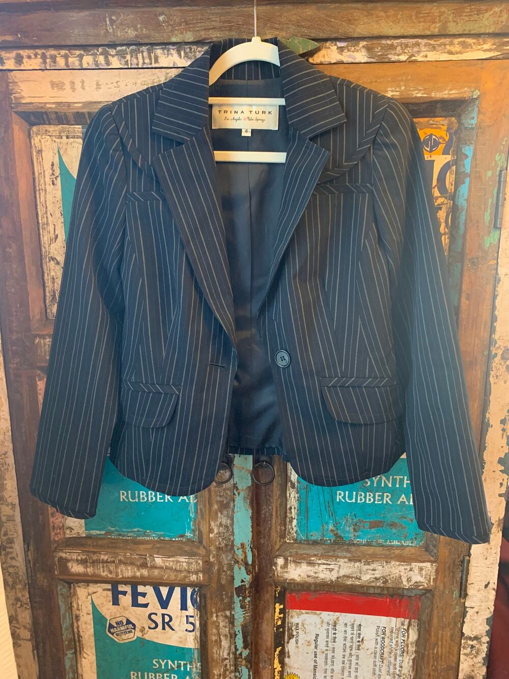 Trina Turk black pinstripe blazer